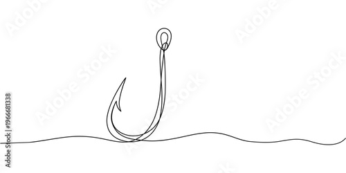 Fishing hook line continuous drawing. One line Hook video background. Hook fisherman's equipment icon. Continuous outline of a Fishing hook, Fishing hook line icon. Fishing, fish, fisherman.