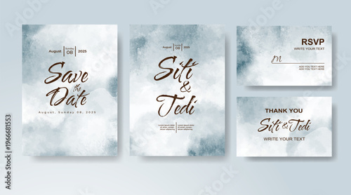 Set of Wedding invitation with abstract splash watercolor