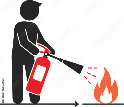 Person using a fire extinguisher to put out a fire