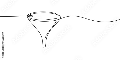 Stainless steel funnel with handle continuous one line drawing. Editable outline