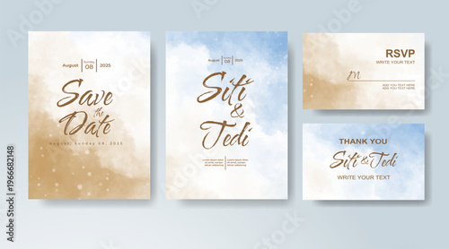 Set of Wedding invitation with abstract splash watercolor