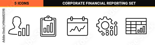 Business Analytics and Financial Data Visualization Minimalist Monoline Geometric Outline Symbols for Corporate Dashboards and Reporting