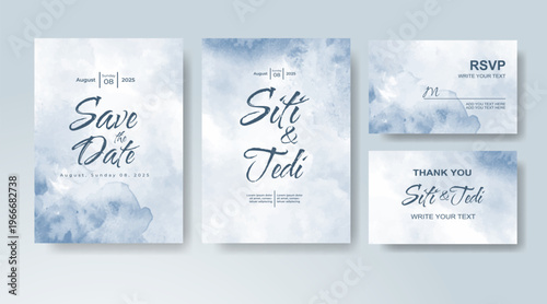 Set of Wedding invitation with abstract splash watercolor