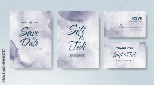 Set of Wedding invitation with abstract splash watercolor