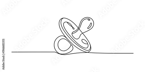Continuous line drawing of a baby pacifier on white background, minimalist art style.