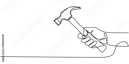 Tableau sur toile continuous one line drawing of hands holding Hammer.