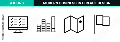 Corporate Business and Global Finance Data Analytics Minimalist Monoline Outline Icon Set for Professional Interface Design