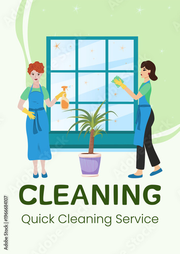 Vertical banner with window cleaning service. Home hygiene concept, professional cleaning company advertising for social media, apps and promotional design.