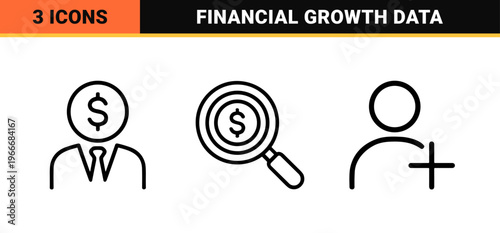 Corporate Strategy and Financial Growth Minimalist Monoline Icon Set featuring Geometric Line Art for Modern Business Analytics