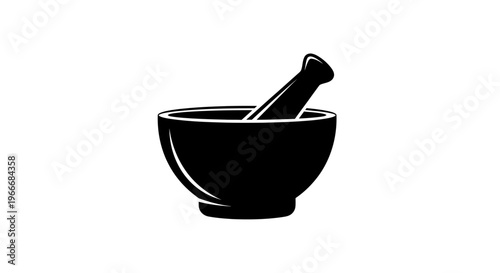 Classic black mortar and pestle icon symbolizing preparation grinding and traditional medicine or culinary activities isolated on a clean white background