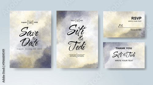 Set of Wedding invitation with abstract splash watercolor
