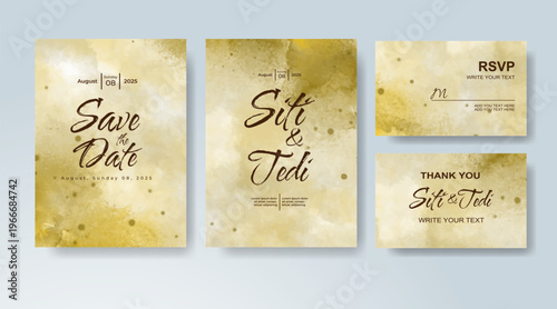 Set of Wedding invitation with abstract splash watercolor