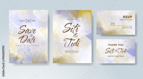 Set of Wedding invitation with abstract splash watercolor