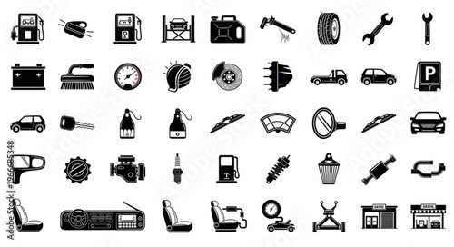 Collection of Car Parts and Accessories Icons.