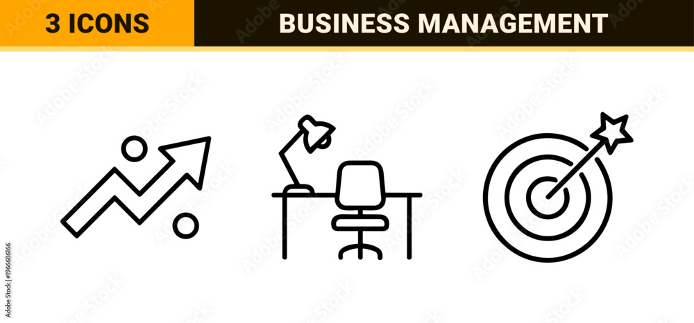 Fototapeta premium Corporate Business Management and Office Infrastructure Line Art Collection with Minimalist Geometric Monoline Symbols for Modern Workspace