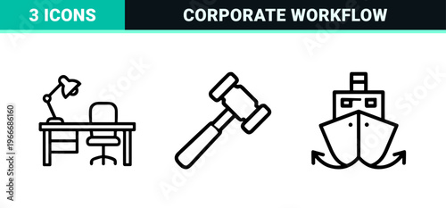 Corporate Strategy and Office Management Outline Symbols in Minimalist Monoline Style for Professional Business Analytics Dashboards