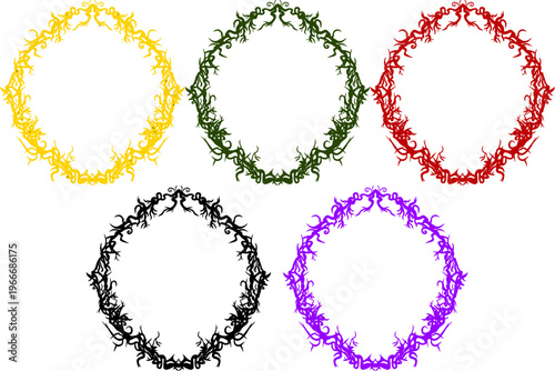 茨（いばら）のフレーム カラーバリエーションセット（魔女・ゴシック・ベクター素材集）：Thorn frame color variation set. Witchy gothic botanical vector collection bundle.