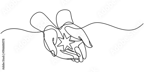 Hands holding star continuous one line icon drawing, Satisfaction customer concept. Vector illustration with editable stroke. one line Icon drawing