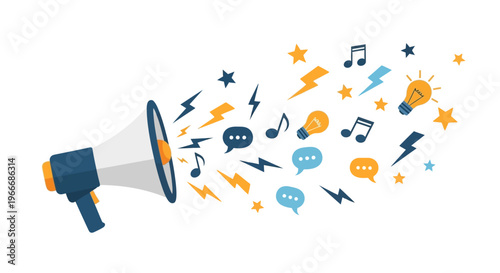 Broadcasting ideas with stars music and lightning on transparent background silhouette