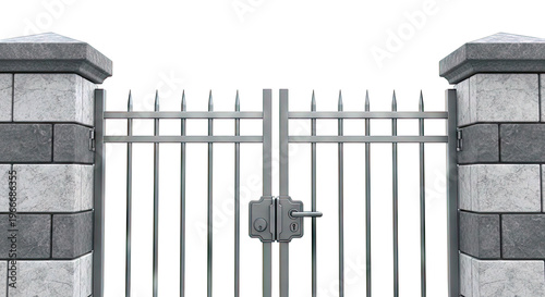 Wrought Iron Garden Gate with Stone Pillars
