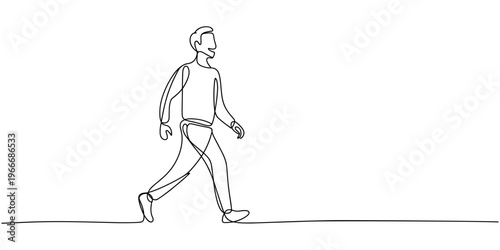 portrait of a young man walking continuous one line drawing, One continuous line of Casual Man Walking. Thin Line Illustration vector concept. Contour Drawing Creative ideas, with a backpack. Minimal.