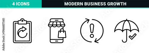 Business Strategy and Marketing Management Minimalist Monoline Icon Set featuring Geometric Line Art for Corporate Branding and Web.