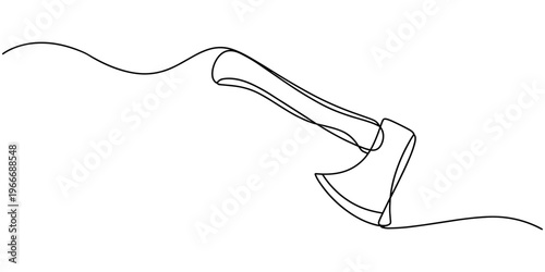 Continuous one line drawing of a simple hand axe tool on white background for minimalist design. Continuous one line drawing axe, hatchet woodcutter abstract minimal, single line vector illustration.