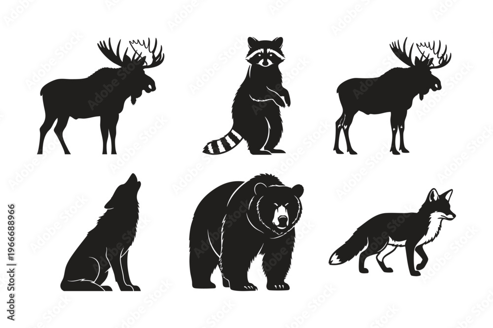 Obraz premium North american animal silhouette set bundle wildlife collection.