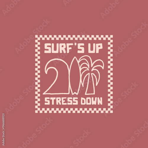 Vintage hand drawn surf design template for surf club, surf shop, surf merch.