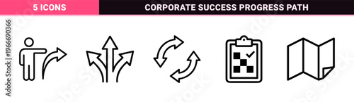 Minimalist Monoline Business Startup Growth and Achievement Icon Set featuring Geometric Line Art for Professional Corporate Strategy