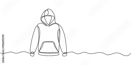 Continuous line drawing of polar jacket coat hoodie jumper warm sweatcoat editable stroke sketch vector illustration