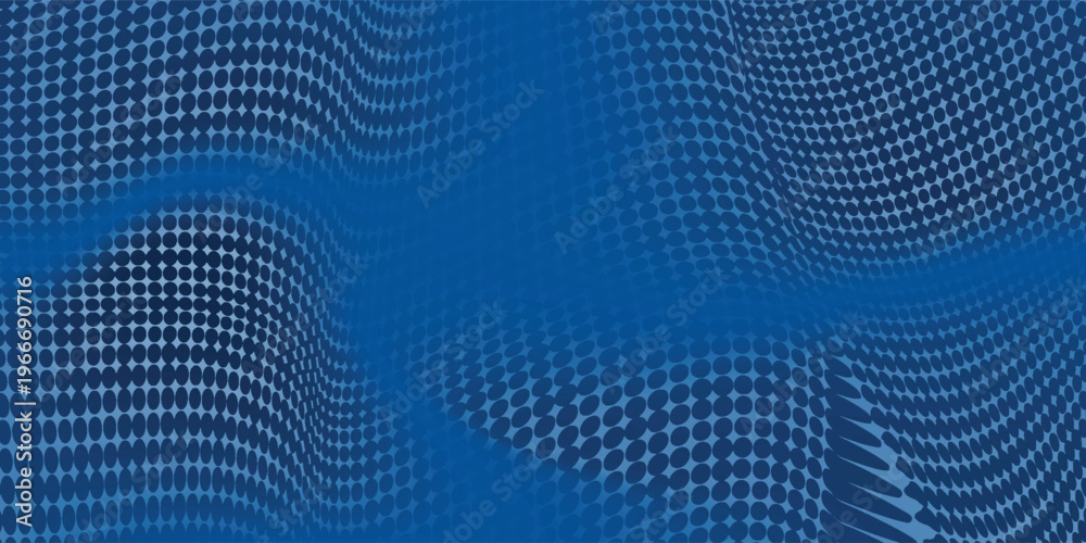 Fototapeta premium Abstract Blue Wave Dot Pattern Background With Digital Mesh and Wavy Grid Texture Design