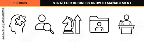 Business Teamwork and Corporate Collaboration Minimalist Monoline Outline Icon Set for Professional Project Management and Leadership