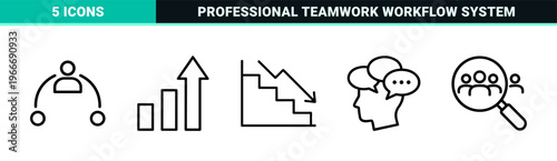 Corporate Teamwork and Business Strategy Management Minimalist Monoline Geometric Line Art Symbols for Professional Workflow Optimization