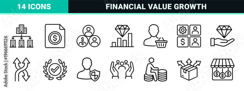 Corporate Finance and Business Value Growth Line Art: Minimalist Monoline Symbols for Strategic Analysis and Financial Planning