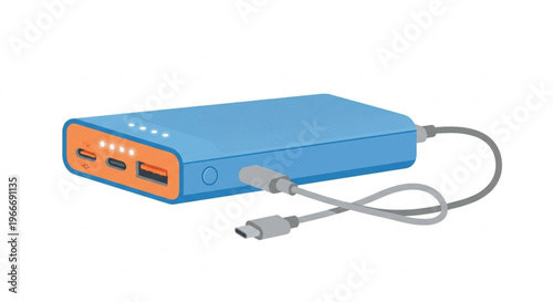 Modern Flat Design Power Bank Vector Illustration with USB Cable on White Background.