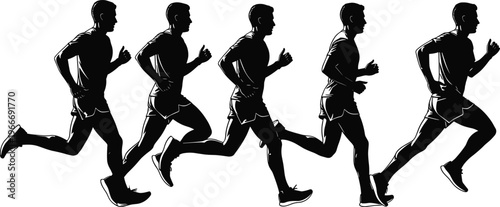 Running man silhouette set vector illustration for marathon training jogging fitness exercise athlete workout sports health and active lifestyle design.