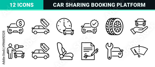 Car Rental and Automotive Sharing Service Minimalist Monoline Geometric Line Art for Fleet Management and Mobile Booking Interfaces