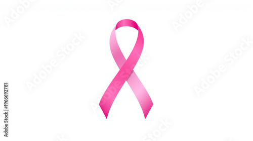 A clean, minimalist image of a pink ribbon isolated on a plain white background. The pink ribbon is the universal symbol for breast cancer awareness, representing hope, support, and solidarity 