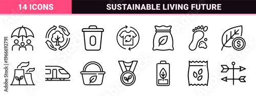 Sustainable Energy and Net Zero Carbon Emission Management System Minimalist Geometric Monoline Outline Design Elements