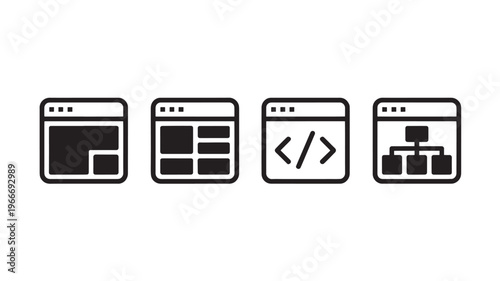 Web Design Icons Set Browser Window UI UX Coding Development Vector Minimal Black on Transparent Background