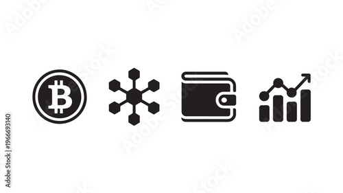 Cryptocurrency Icons Set Bitcoin Blockchain Wallet Growth Chart Finance Vector Minimal on Transparent Background