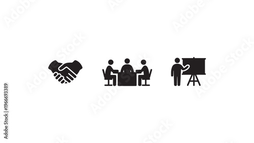 Business Partnership Icons Set Handshake Meeting Teamwork Corporate Collaboration Vector on Transparent Background