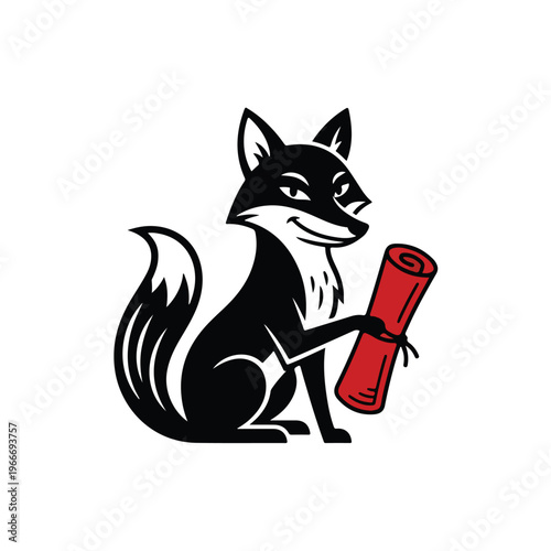 Black Fox Holding Red Scroll.