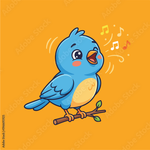 Blue Bird Singing on Branch.