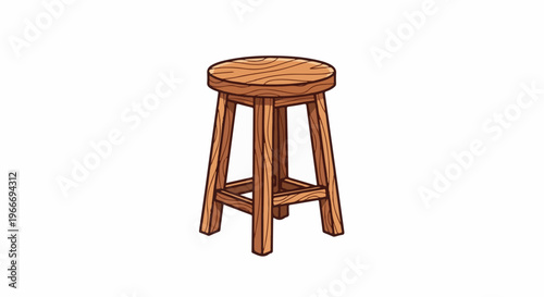 Wooden stool with a round seat and four legs
