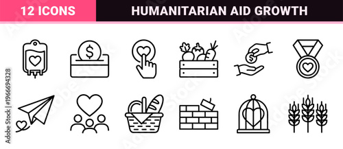 Charity and Philanthropy Minimalist Monoline Icons for Humanitarian Aid Community Support and Global Donation Platforms Line Art