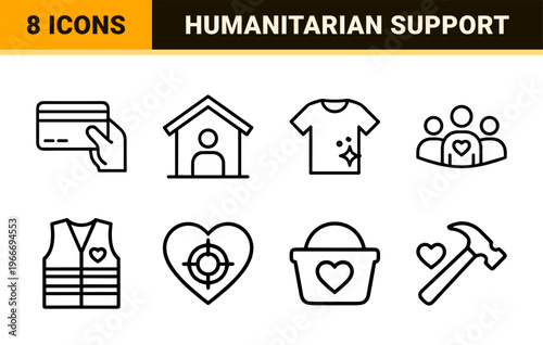 Charity and Donation Line Art: Minimalist Monoline Humanitarian Aid Symbols for Non-profit Marketing and Social Impact Digital Design