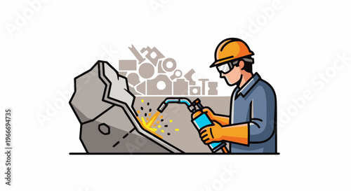 Worker uses a blowtorch to shape metal in industrial setting