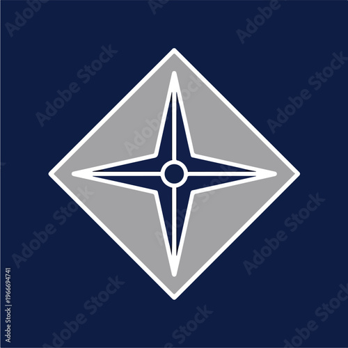 Gray compass rose symbol icon.